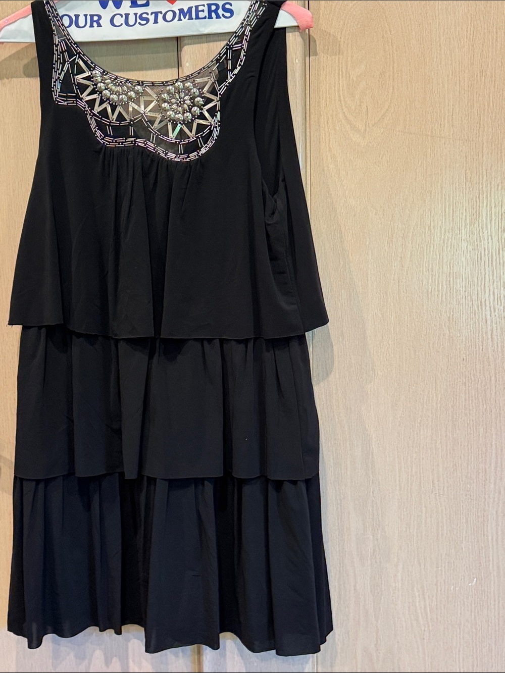 BCBGMaxAzria Black Tiered Dress with Embellished Yoke